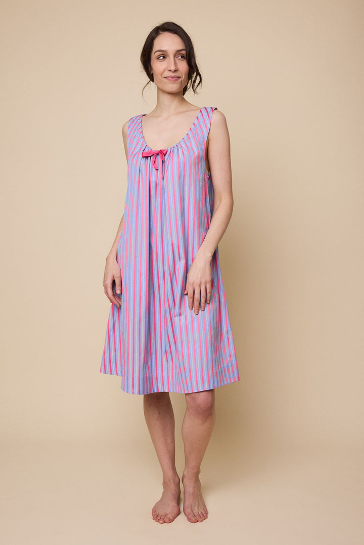 Sleeveless Nightie<br>in Pink Ribbon Stripe