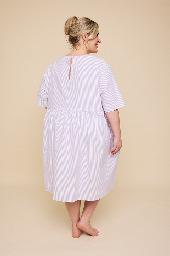 Smock Dress Lavender Oxford Stripe