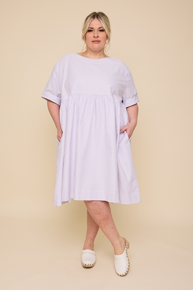 Smock Dress Lavender Oxford Stripe