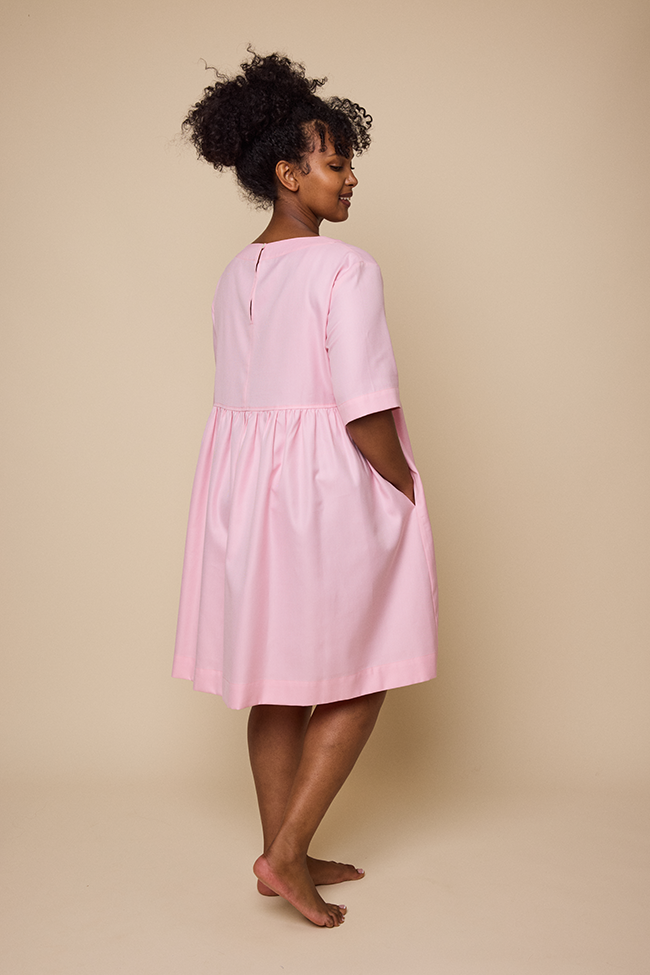 blush pink smock dress ELLERISSA Curve Plus Size Elegant Shirred Light Pink Textured Empire Smock Dress,Women Summer Party Picnic Vacation Square Neck Puff Sleeve Dress