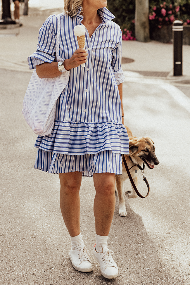 Double Ruffle Sleep Shirt Blue en Bleu Stripe