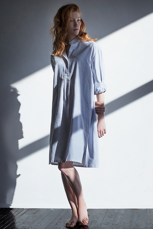 Long Sleep Shirt Blue Oxford Stripe