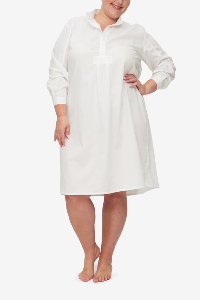 Long Sleep Shirt White on White Stripe PLUS