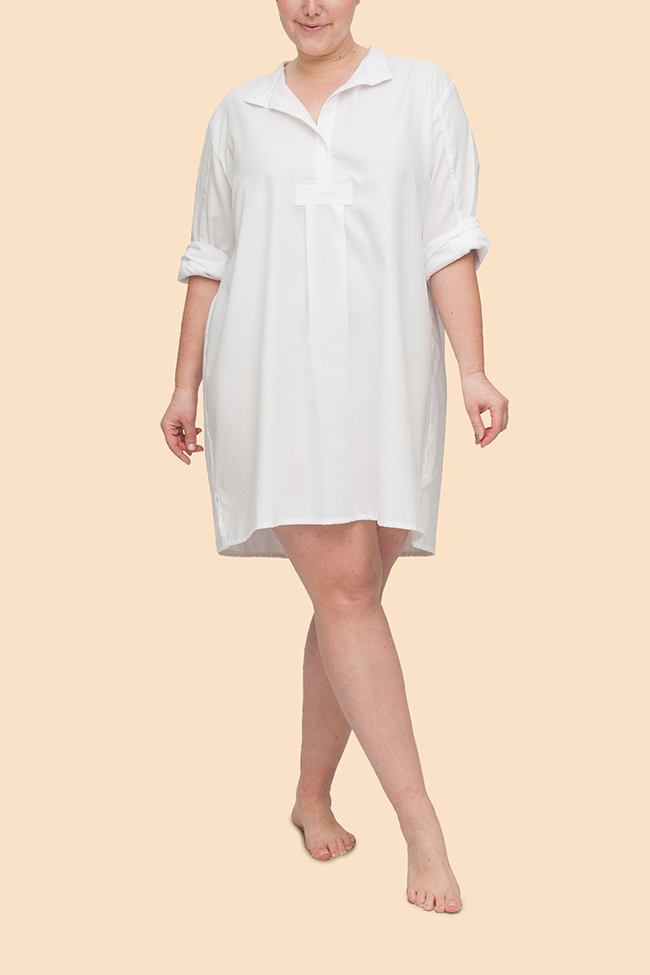 Short Sleep Shirt White Royal Oxford