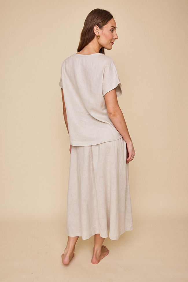Set - Woven T-Shirt & Long House Skirt<br>in Sand Linen