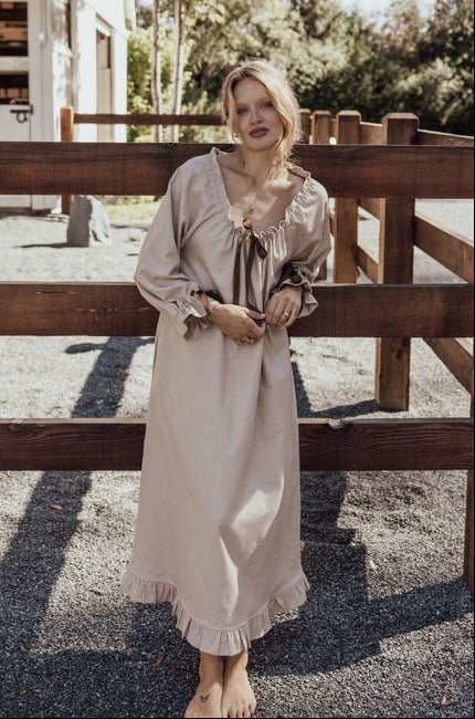Long Sleeve Tie Nightie Fawn Cashmere Blend