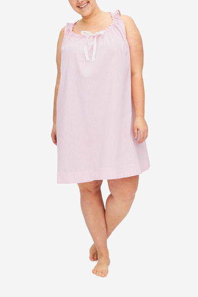 Sleeveless Nightie Pink Seersucker Stripe PLUS