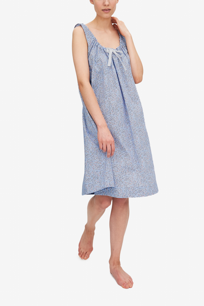 front view sleeveless adjustable neckline nightie nightgown blue, red and white floral motif cotton by the Sleep Shirt
