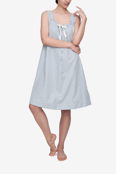 front view nightie nightgown dress adjustable neckline in navy shepherds check by the Sleep Shirt