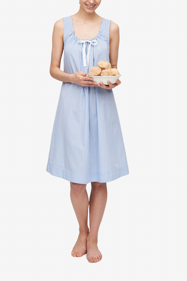 front view sleeveless adjustable neckline nightie nightgown cook's blue stripe cotton by the Sleep Shirt
