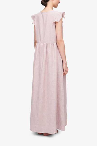 Long Flounce Sleeve Dress Blush Linen
