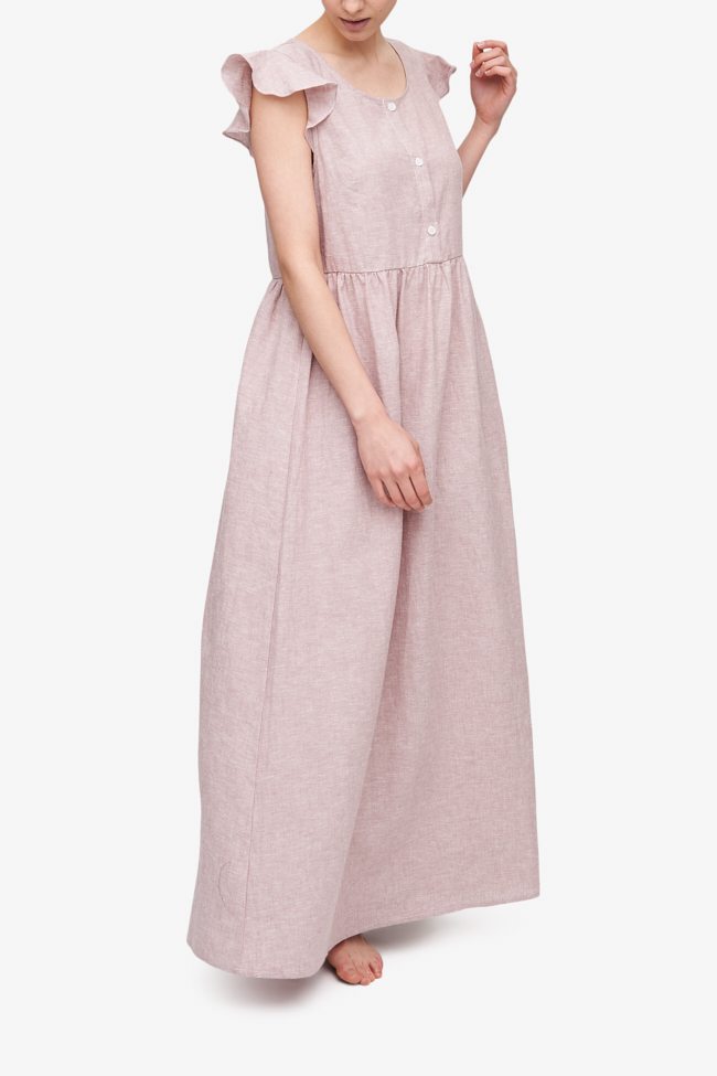 Long Flounce Sleeve Dress Blush Linen