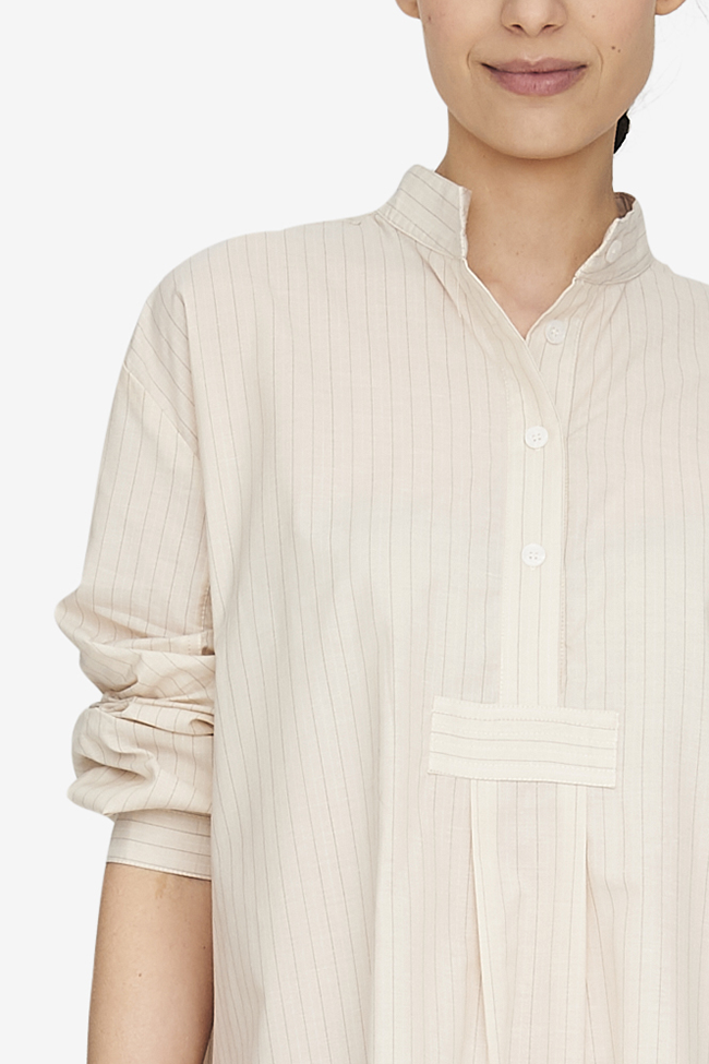 Short Sleep Shirt Cream Silk Blend Stripe