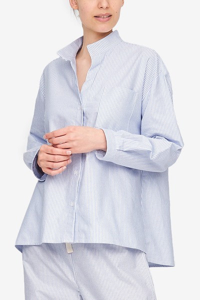 Long Sleeve Shirt Blue Oxford Stripe