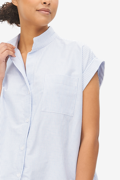 Set - Cuffed Sleeve Shirt and Lounge Pant Blue Oxford Stripe