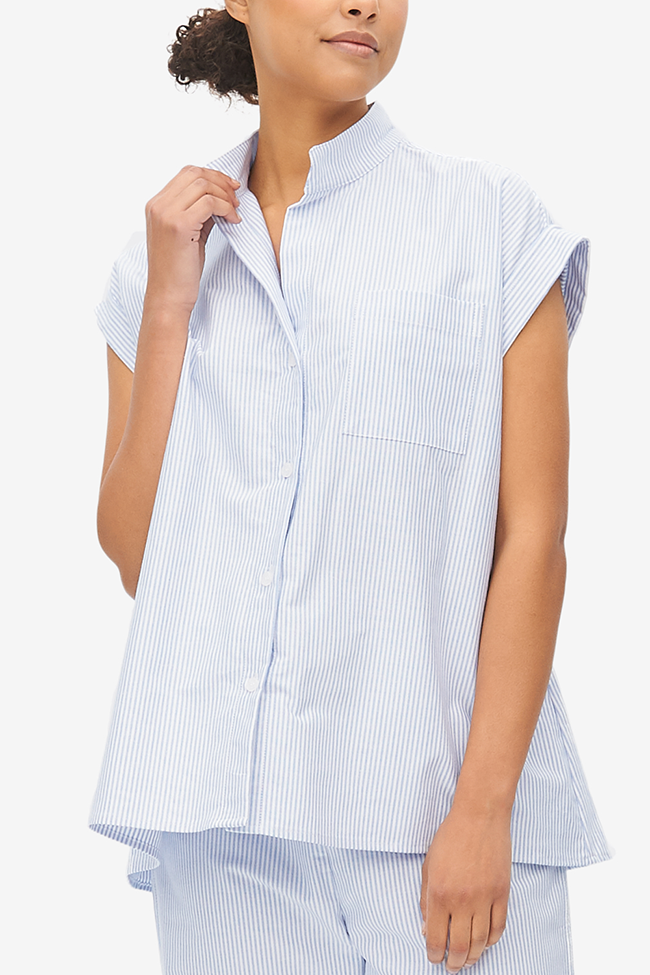 Cuffed Sleeve Shirt Blue Oxford Stripe