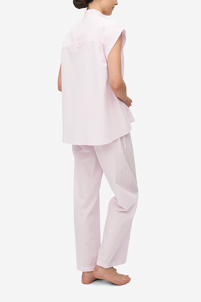Set - Cuffed Sleeve Shirt and Lounge Pant Pink Seersucker