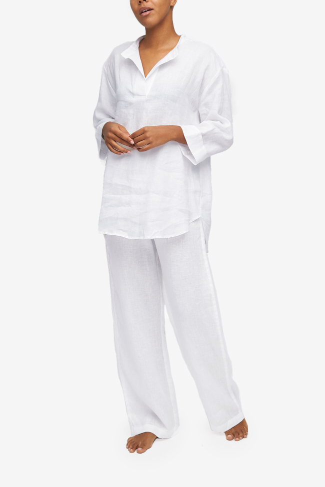 Set - Slip On Top and Lounge Pant White Linen