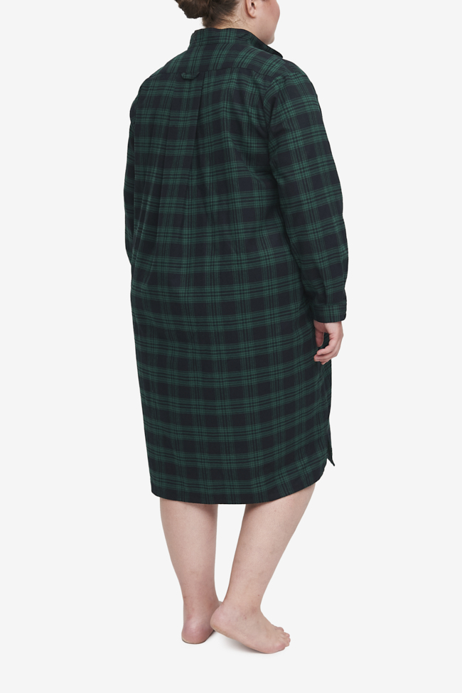 Long Sleep Shirt Green Check Flannel PLUS