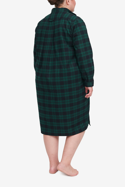 Long Sleep Shirt Green Check Flannel PLUS