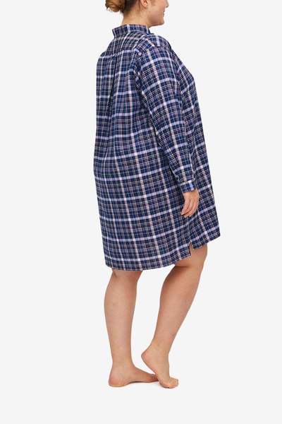 Short Sleep Shirt Navy & Pink Check PLUS