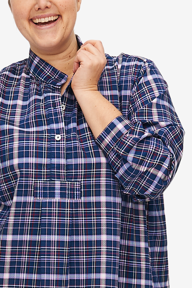Short Sleep Shirt Navy & Pink Check PLUS