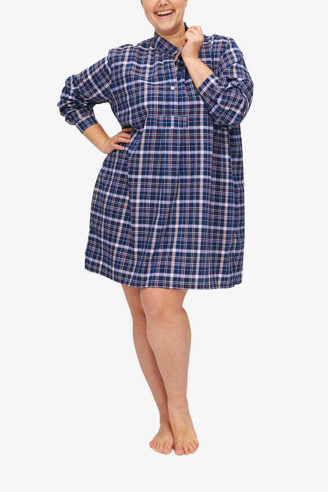 Short Sleep Shirt Navy & Pink Check PLUS