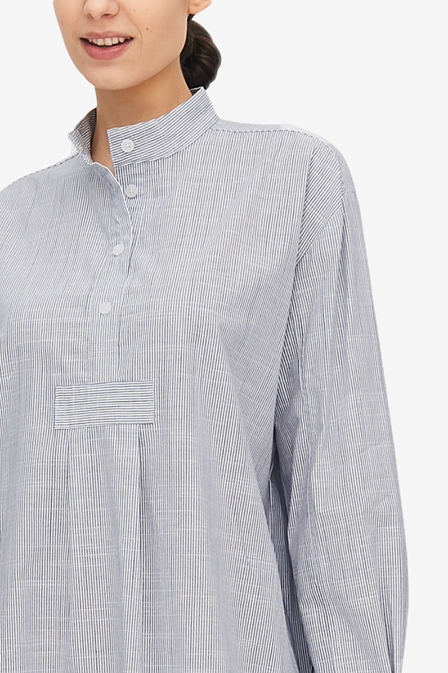 Short Sleep Shirt Navy Pinstripe
