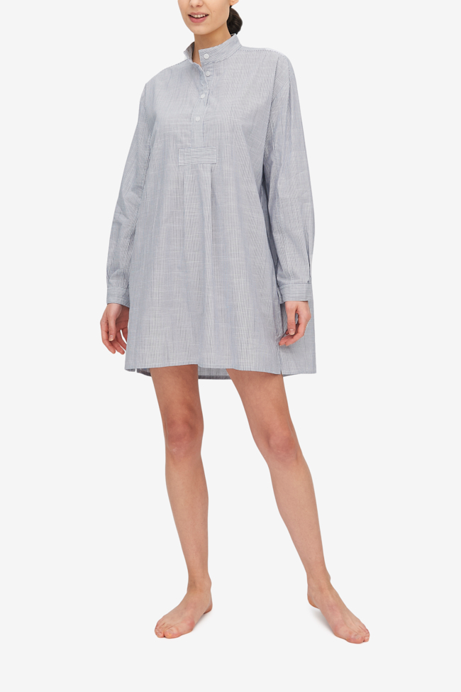 Short Sleep Shirt Navy Pinstripe