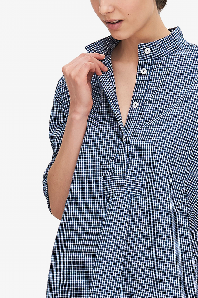 Short Sleep Shirt Small Navy Windowpane Check