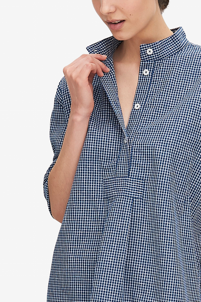 Short Sleep Shirt Small Navy Windowpane Check