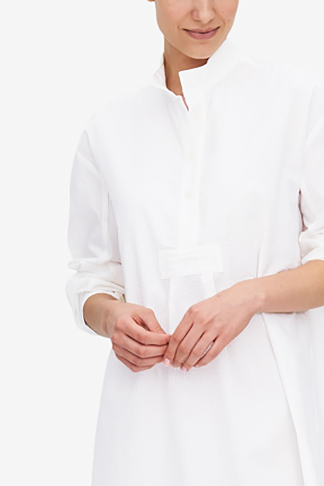 Short Sleep Shirt White Seersucker