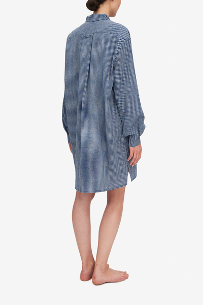 Short Sleep Shirt Small Navy Windowpane Check