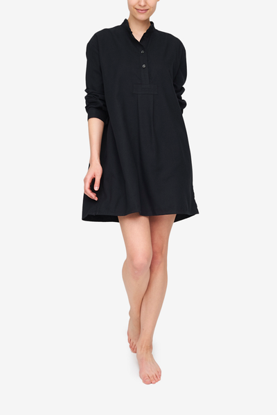 Short Sleep Shirt Black Flannel