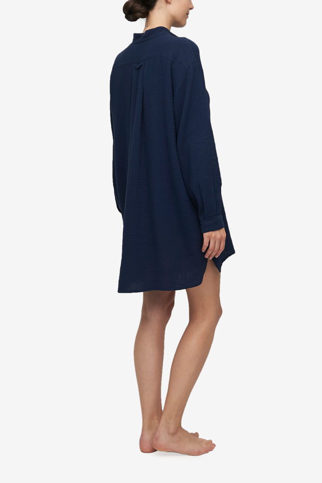 Short Sleep Shirt Navy Double Gauze