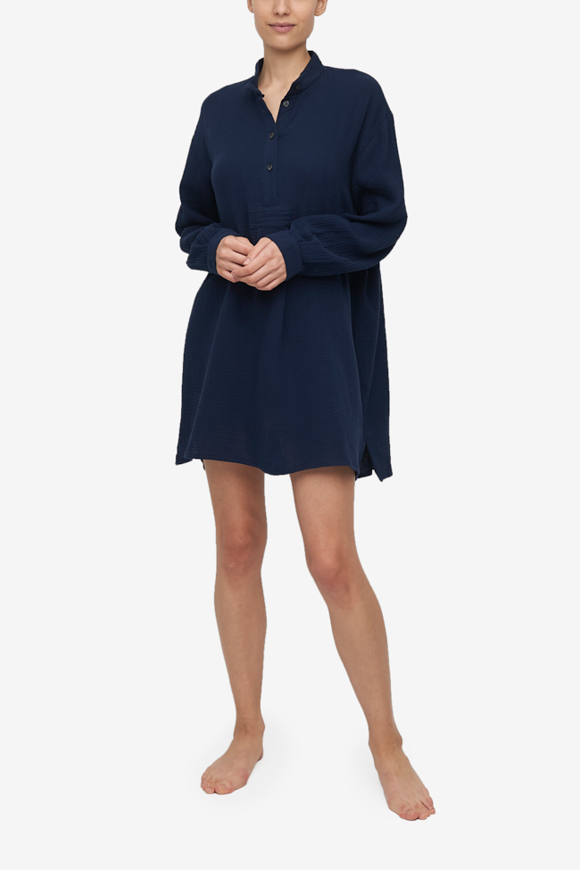 Short Sleep Shirt Navy Double Gauze
