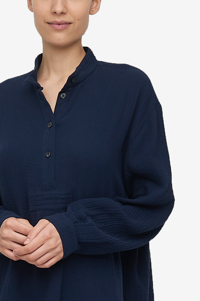 Short Sleep Shirt Navy Double Gauze