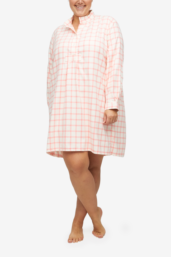 Short Sleep Shirt Pink Check Flannel PLUS
