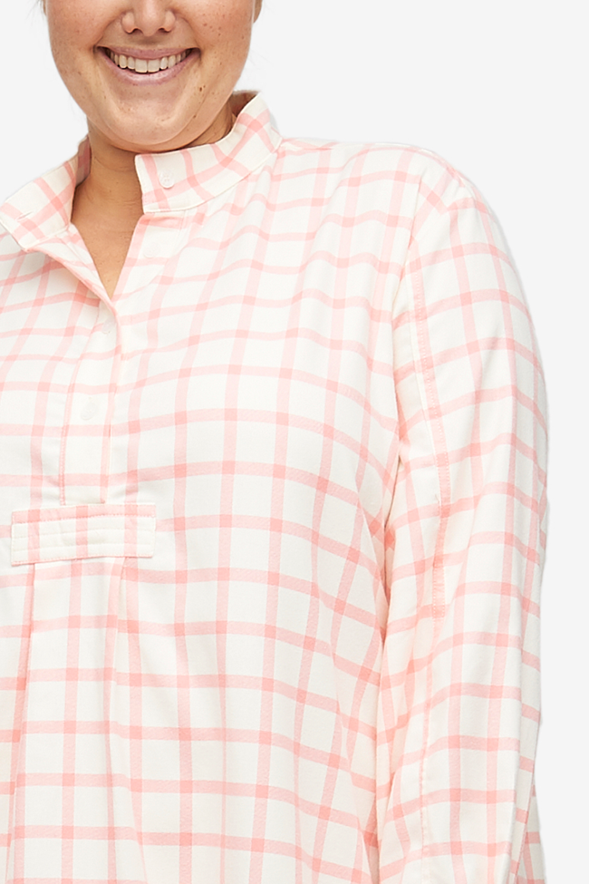 Short Sleep Shirt Pink Check Flannel PLUS