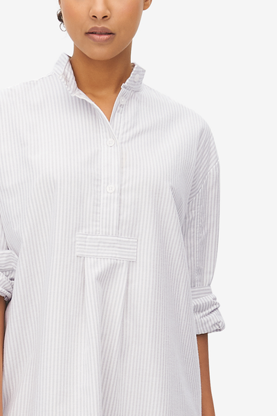 Short Sleep Shirt Dove Grey Stripe Flannel