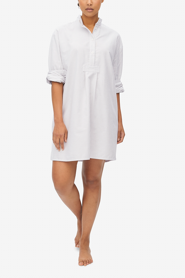 Short Sleep Shirt Dove Grey Stripe Flannel