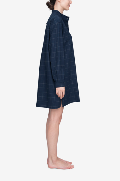 Short Sleep Shirt Navy Windowpane Flannel