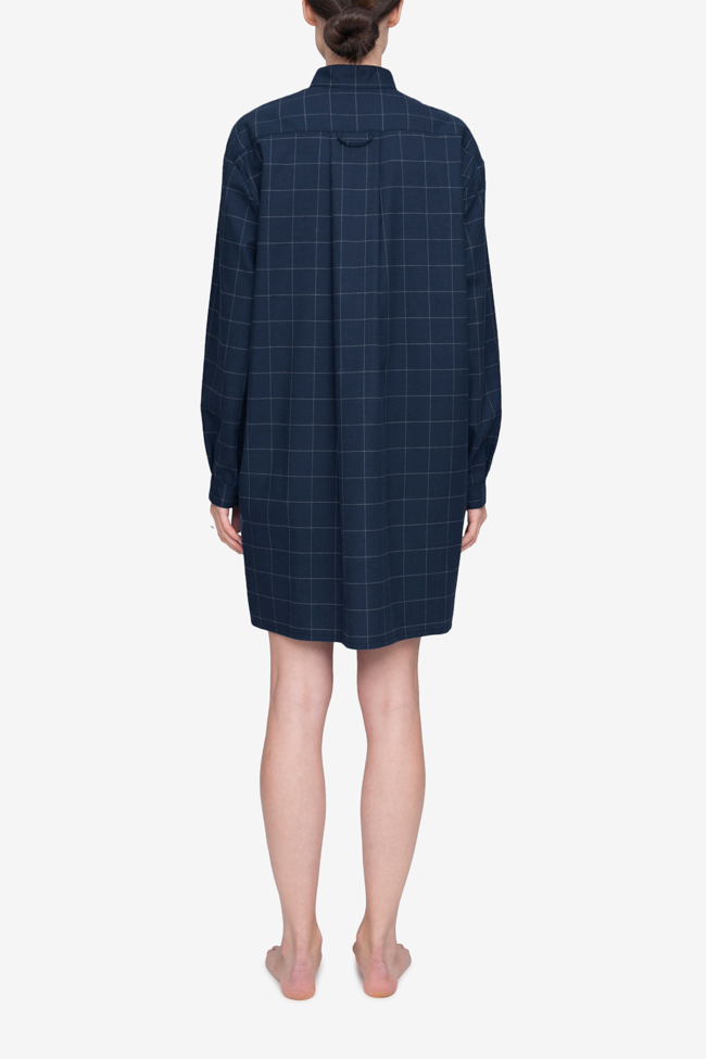 Short Sleep Shirt Navy Windowpane Flannel