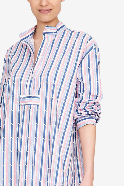 Short Sleep Shirt Blue & Pink Trio Stripe