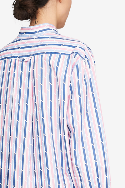 Short Sleep Shirt Blue & Pink Trio Stripe