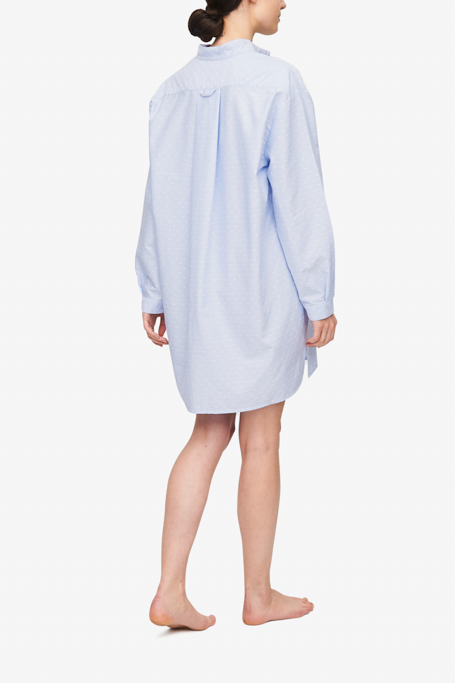 Short Sleep Shirt Blue Oxford Dot