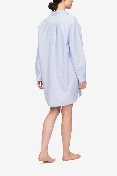 Short Sleep Shirt Blue Oxford Dot
