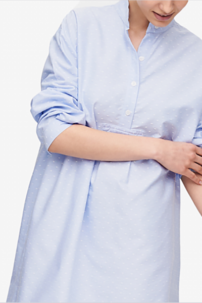 Short Sleep Shirt Blue Oxford Dot