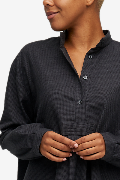 Short Sleep Shirt Black Houndstooth Flannel