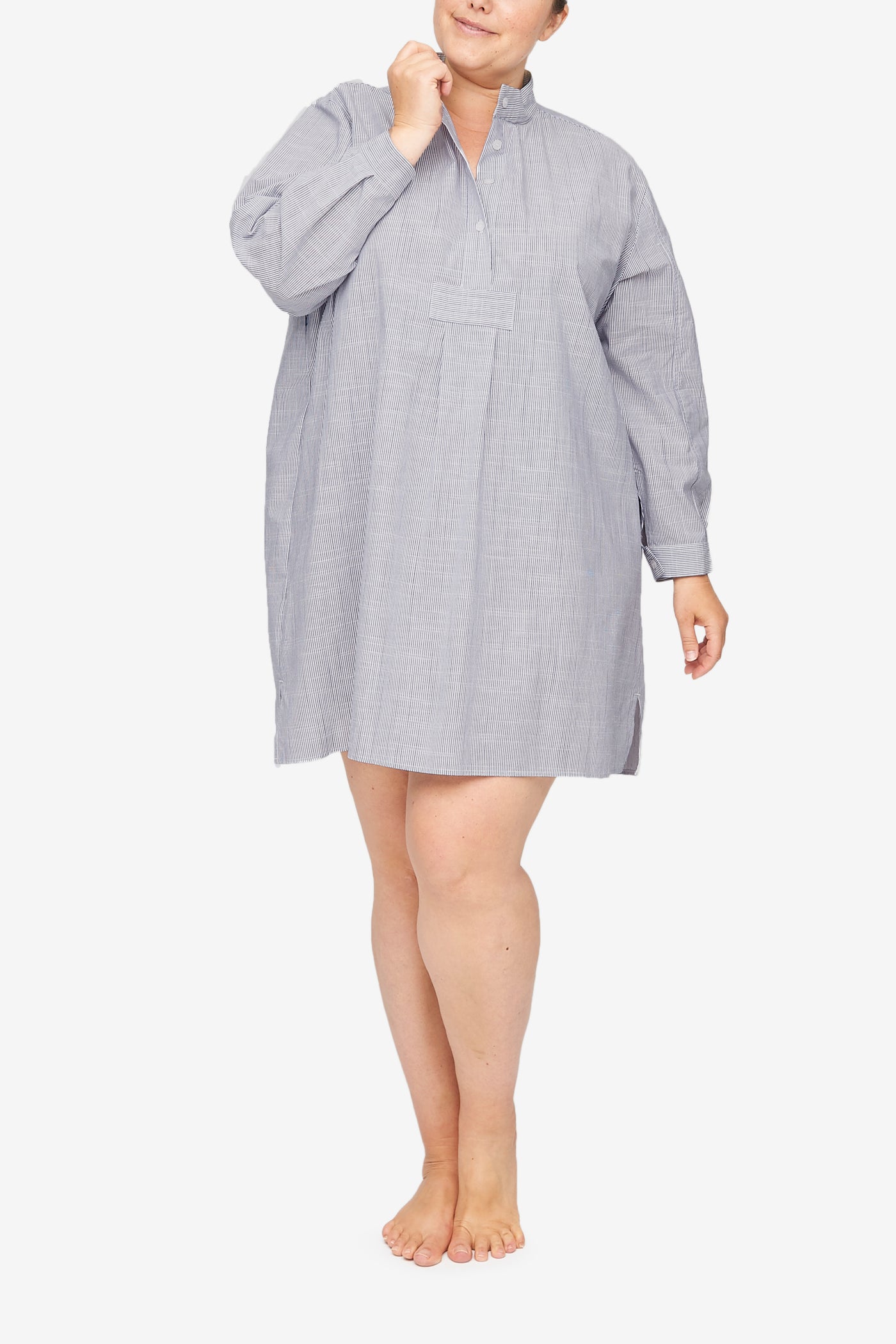 Short Sleep Shirt Navy Pinstripe PLUS